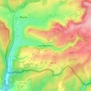 Carte topographique Lambermont, altitude, relief