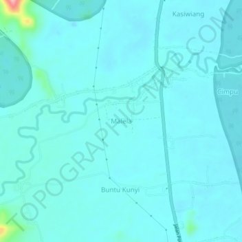 Carte topographique Malela, altitude, relief