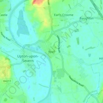 Carte topographique Ryall, altitude, relief