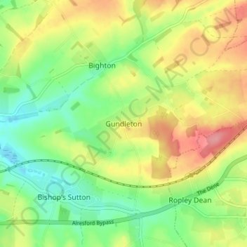 Carte topographique Gundleton, altitude, relief