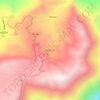 Carte topographique Quishuar, altitude, relief