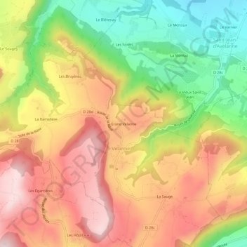 Carte topographique Grand Velanne, altitude, relief