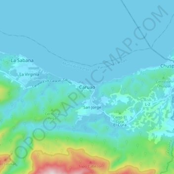 Carte topographique Caruao, altitude, relief
