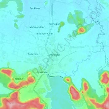 Carte topographique Ahraura, altitude, relief