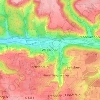 Carte topographique Waiblingen, altitude, relief