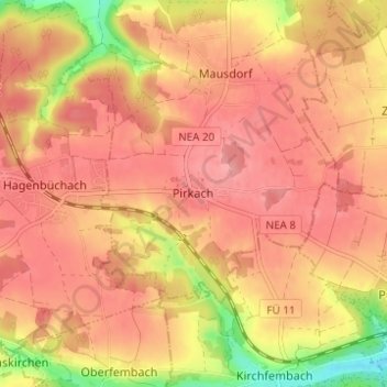 Carte topographique Pirkach, altitude, relief