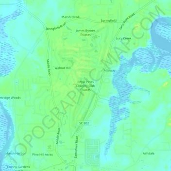 Carte topographique Royal Pines Country Club Estates, altitude, relief
