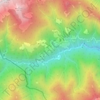 Carte topographique Spruga, altitude, relief