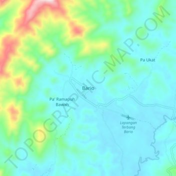 Carte topographique Bario, altitude, relief