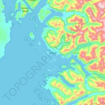 Carte topographique Sitka, altitude, relief