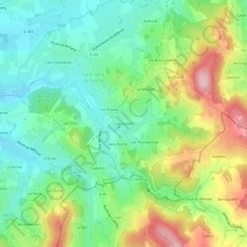 Carte topographique Les Crozes, altitude, relief