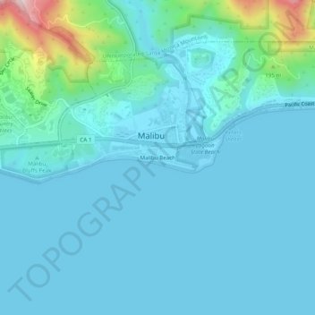 Carte topographique Malibu Beach, altitude, relief