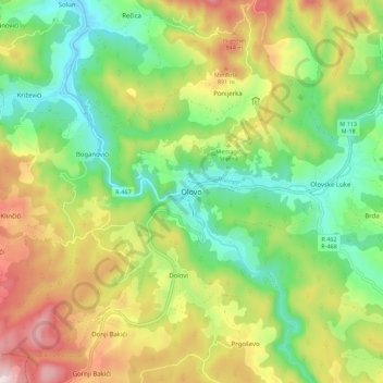 Carte topographique Olovo, altitude, relief