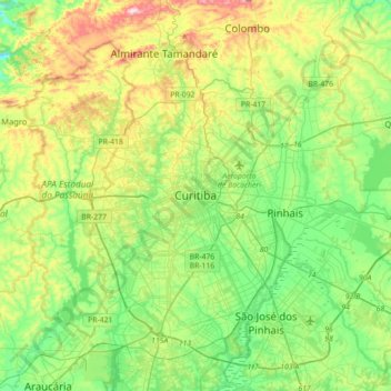 Carte topographique Curitiba, altitude, relief