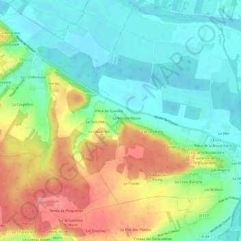 Carte topographique Les Jouanneaux, altitude, relief