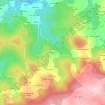 Carte topographique Arganosa, altitude, relief