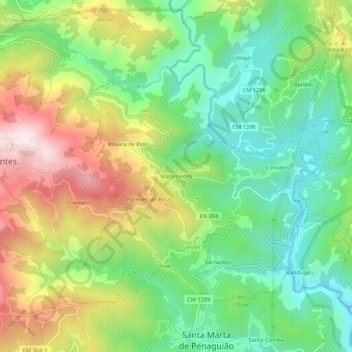 Carte topographique Mafómedes, altitude, relief