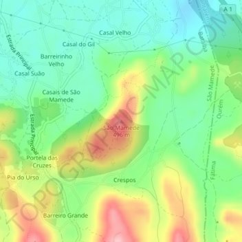 Carte topographique São Mamede, altitude, relief