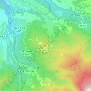 Carte topographique Colle San Lorenzo, altitude, relief