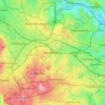 Carte topographique Smethwick, altitude, relief
