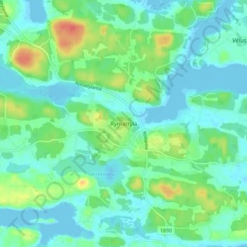 Carte topographique Rymättylä, altitude, relief