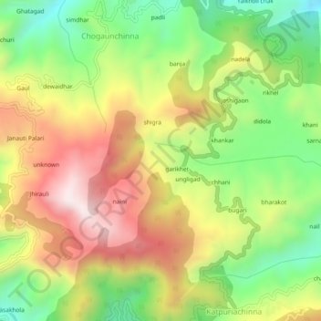 Carte topographique binsar, altitude, relief