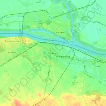 Carte topographique Komárom, altitude, relief