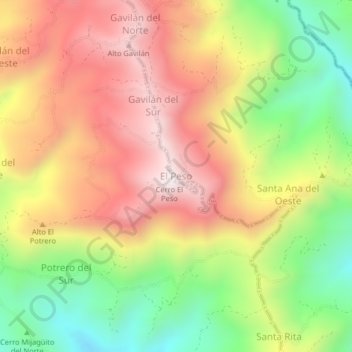 Carte topographique El Peso, altitude, relief