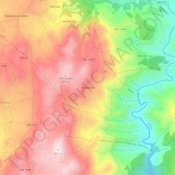 Carte topographique Torneiros, altitude, relief