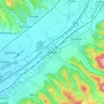 Carte topographique Ilava, altitude, relief