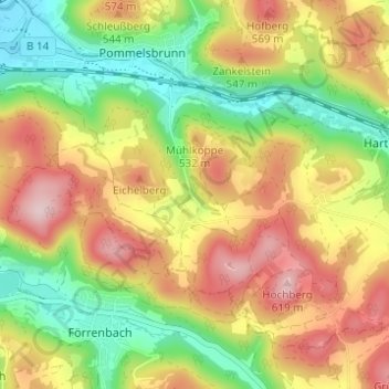 Carte topographique Althaus, altitude, relief