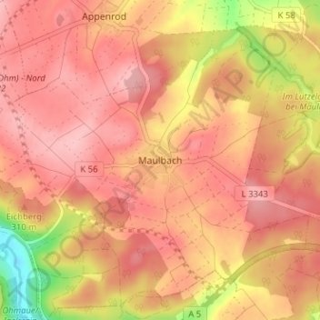 Carte topographique Maulbach, altitude, relief