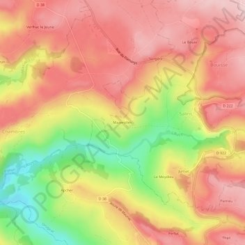 Carte topographique Mazerolles, altitude, relief