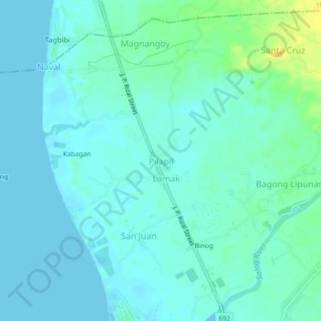 Carte topographique Pilapil, altitude, relief