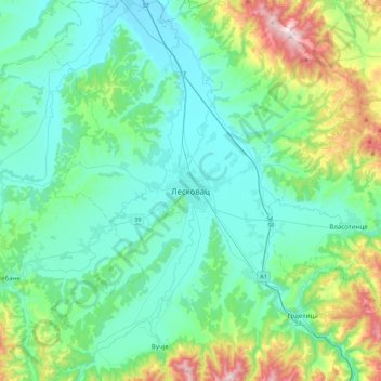 Carte topographique Leskovac, altitude, relief