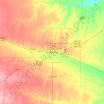 Carte topographique Dodge City, altitude, relief