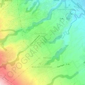 Carte topographique Mon Repos, altitude, relief