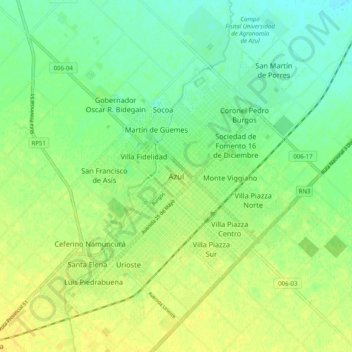 Carte topographique Azul, altitude, relief