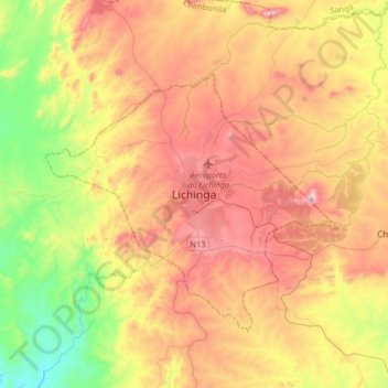 Carte topographique Lichinga, altitude, relief