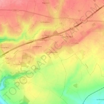 Carte topographique Les Chasseignes, altitude, relief