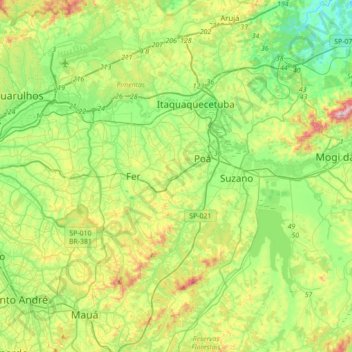 Carte topographique Ferraz de Vasconcelos, altitude, relief