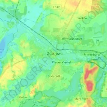 Carte topographique Güstrow, altitude, relief