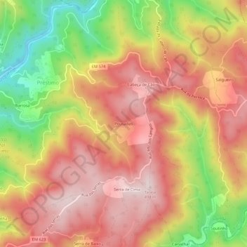 Carte topographique Pousadas, altitude, relief