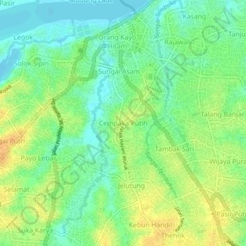 Carte topographique Cempaka Putih, altitude, relief
