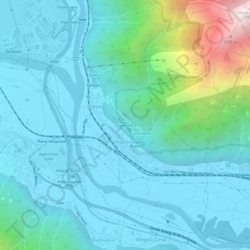 Carte topographique Giavinello, altitude, relief
