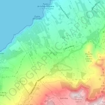 Carte topographique Valle de Guerra, altitude, relief