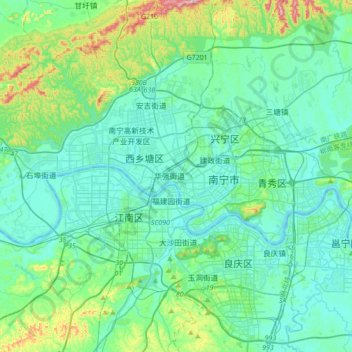 Carte topographique Nanning, altitude, relief