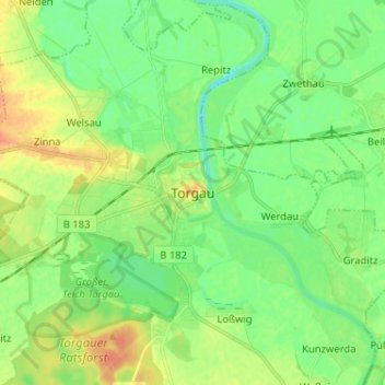 Carte topographique Torgau, altitude, relief