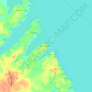 Carte topographique Cambridge Shores, altitude, relief
