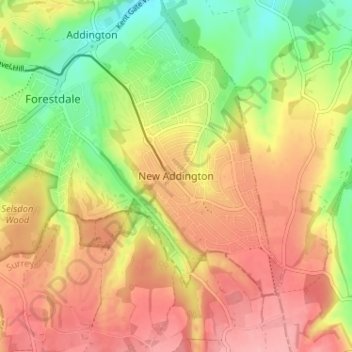 Carte topographique New Addington, altitude, relief